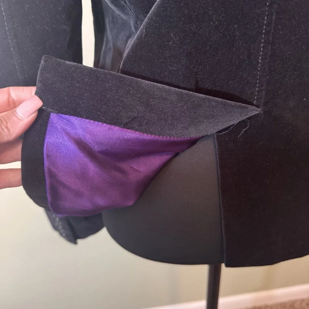Vintage y2k Jacket Women Black Velvet Purple Lined goth whimsigoth Size 8 Medium